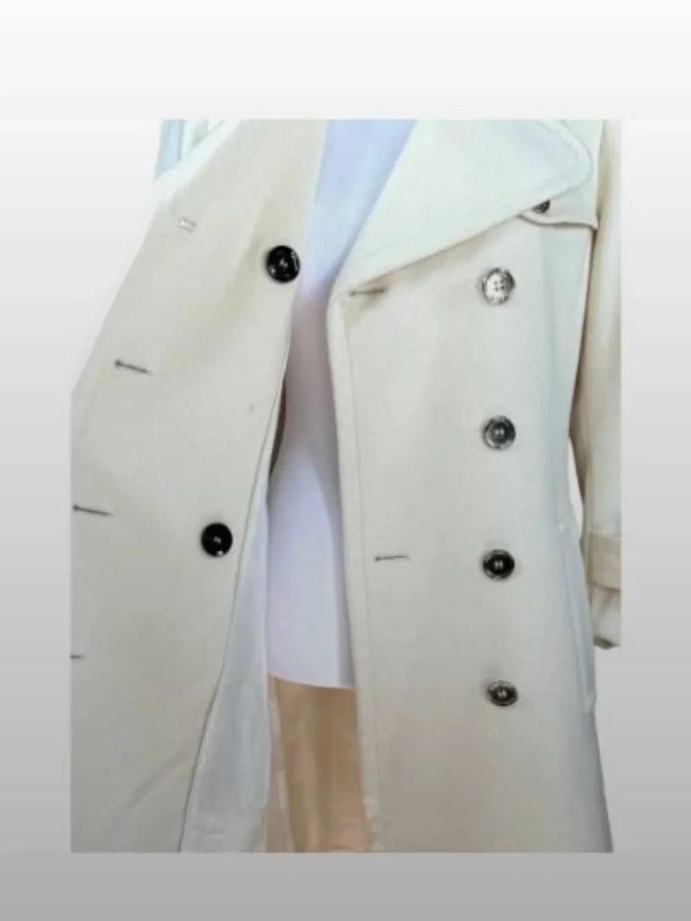 Burberry Cream/White Double Breasted Belted Cashmere‎ Wool Trench Coat US Size 4 - Picture 4 of 9